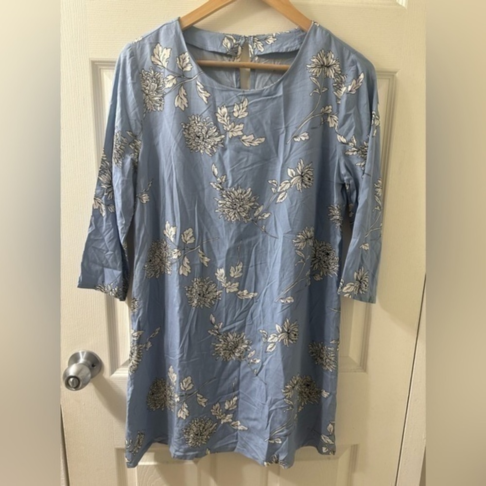 Blue Floral Elbow Sleeve Mini Dress Size Small